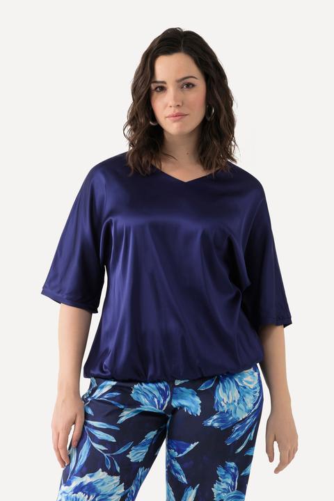 Produktbild Ulla Popken Satinbluse, Oversized, V-Ausschnitt, Halbarm, Gummisaum (54)