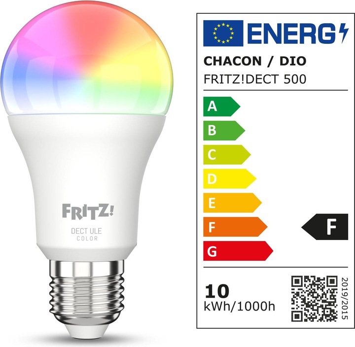 Label énergétique AVM FRITZ!DECT 500 (E27, 9 W, 806 lm, 1 x, F)