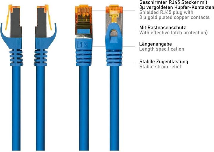 Produktbild Varia Cat.7 Patchkabel 3m, TPE, S/FTP, Kupfer, blau, halogenfrei (S/FTP, CAT7, 3 m)
