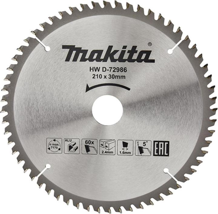 Makita D-72986 TCT saw 210X2.4X30mm 5° T60 for cutting aluminum