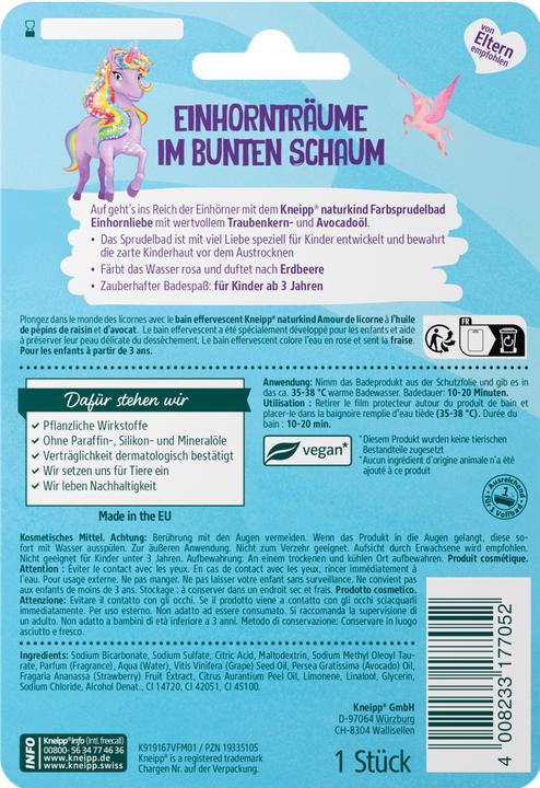 Label énergétique Kneipp naturkind Bain effervescent Amour de licorne (Bain moussant)
