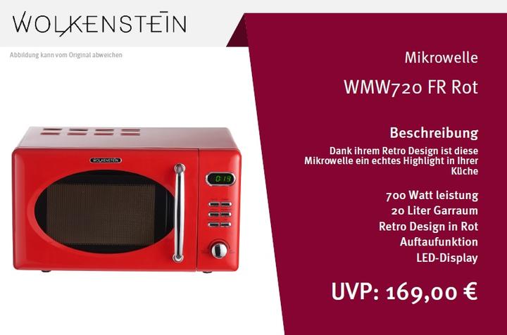 Image du produit Wolkenstein Four à micro-ondes WMW720 FR LxHxP 45,1 x 25,6 x 36,1 cm (20 l)