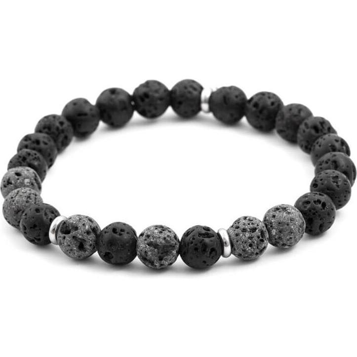 Beneto, Bracciale, Bracciale di perline in pietra lavica MINK77 / 17 - Lunghezza: 17 cm, (17 cm, Pietra lavica)