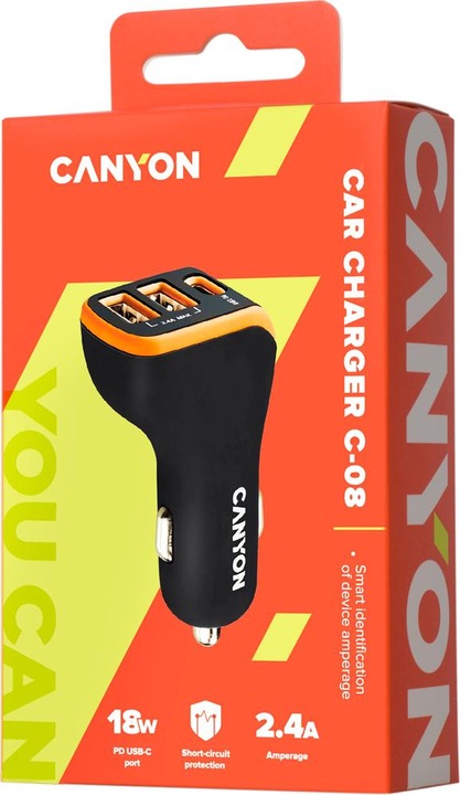 Actual product image Canyon Car charger 3Port 2xUSB-A,USB-C PD /orange