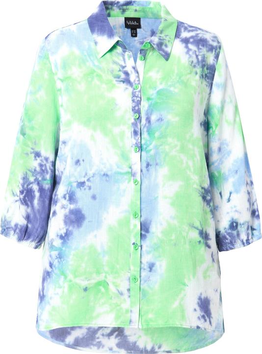 Image du produit Ulla Popken Chemisier en lin mélangé à imprimé Batik, col de chemise et manches 3/4 (54)