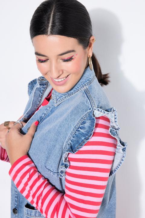 Produktbild Studio Untold Jeansweste, Boxy Shape, hellgewaschen, Arm-Rüsche (54)