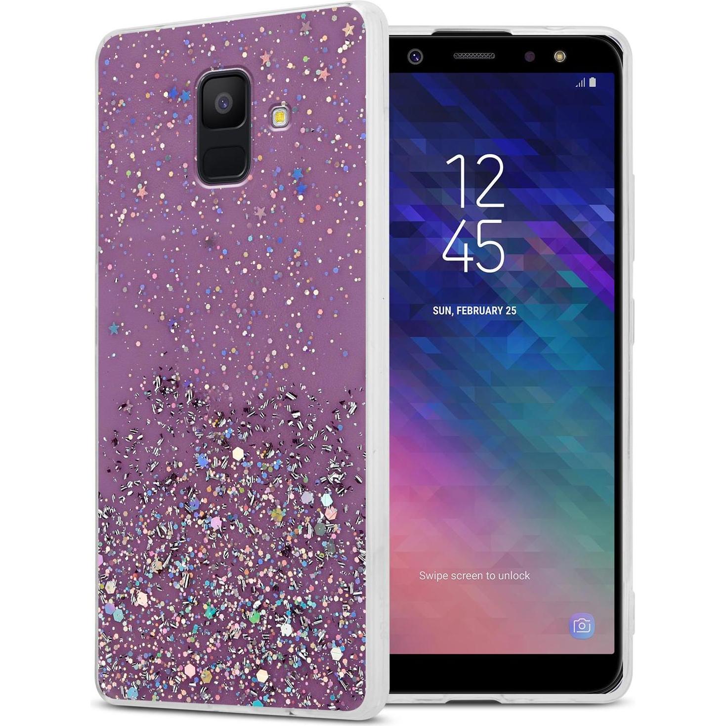 Cadorabo TPU Cover funkelnder Glitter (Samsung Galaxy J6 (2018)), Smartphone Hülle, Violett