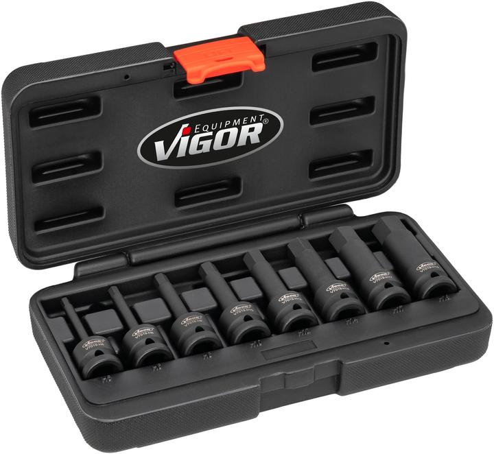 Vigor Kraft-Schlagschrauber-Einsatz-Sortiment für Innensechskant Profil V7019 (10  mm, 15 mm, 16 mm, 14 mm, 17 mm, 11 mm, 18 mm, 12 mm, 13 mm, 19 mm)