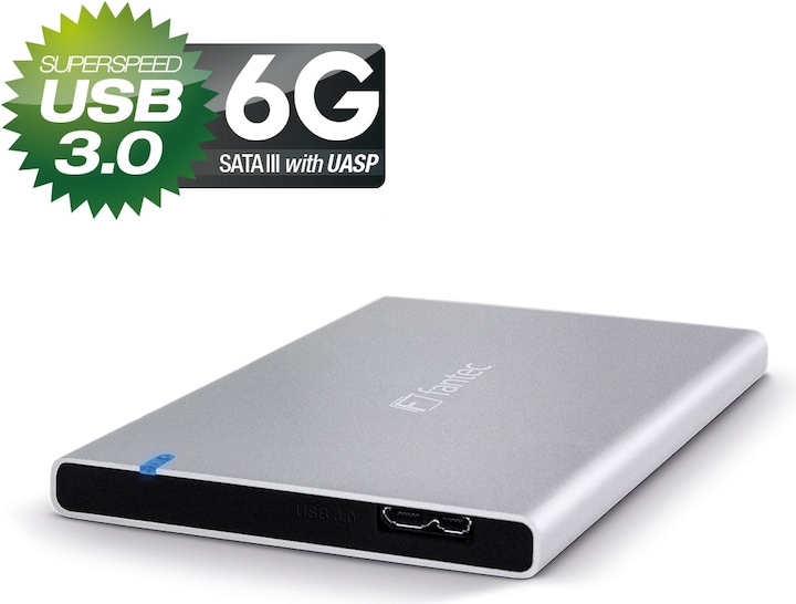 Productafbeelding Fantec ALU-7MMU3 Externe 6,35cm 2,5inch SATA III HDD-behuizing met 7mm hoogte USB 3.0 UASP gezandstraald... (2.5")