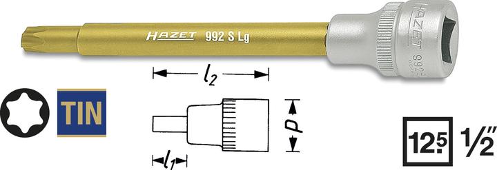 Actual product image HAZET Screwdriver socket ∙ TORX 992SLG-T40 ∙ Square, hollow 12.5 mm (1/2 inch) ∙ Inside TORX prof…