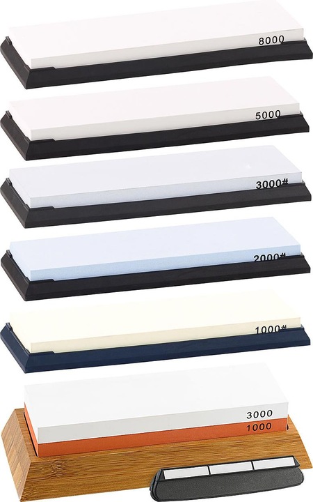 Produktbild Tokio Kitchenware 5er-Set Wasser-Schleifsteine, rutschfeste Halter, Körnung 1000 - 8000