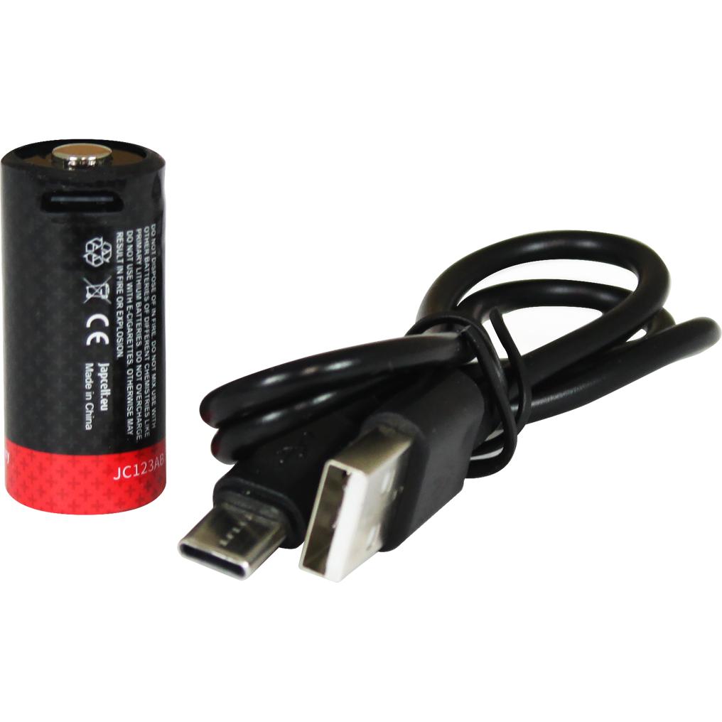 Japcell JC123R - Wiederaufladbarer CR123 3,7V Li-Ionen-Akku 820mAh inklusive USB-C-Ladekabel (1 Stk., CR123A, 820 mAh), ...