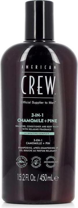 Image du produit American Crew Shampooing, après-shampooing et lavage pour le corps 3 en 1 à base de chamomile et de pin (450 ml, Shampoing liquide)