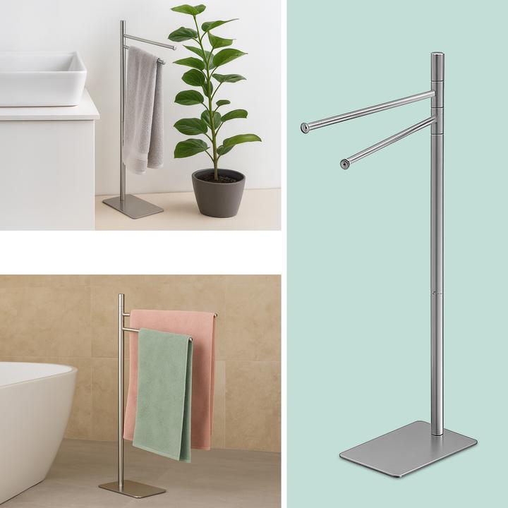 Actual product image Relaxdays - Handtuchständer Edelstahl 2-armig, Silber, 78 x 33,5 x 14 cm