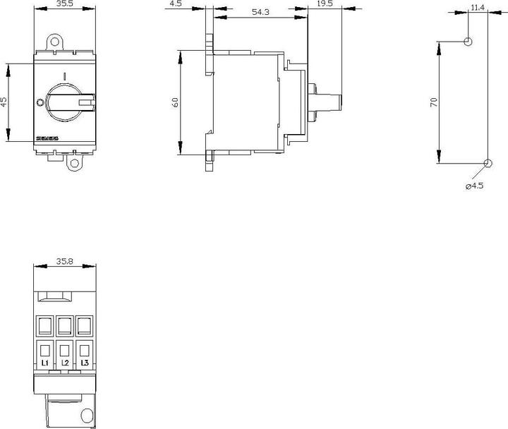 Actual product image Siemens Switch-disconnector 3LD3, Iu 16 A Main switch 3-pole Rated operational power
