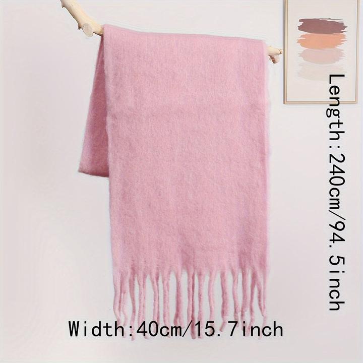 Actual product image Only-Bags.Store Solid Colour Plush Warm Chunky Scarf Long Simple Large Thickened Tassel Scarf Winter Outdoor