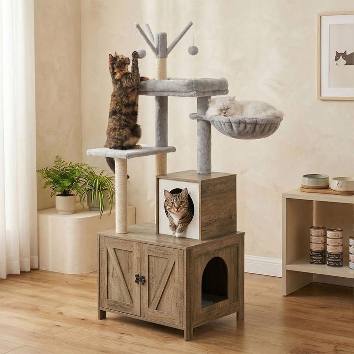 Produktbild Relaxdays Kratzbaum (150 cm, Grau, Hellbraun, Weiss)