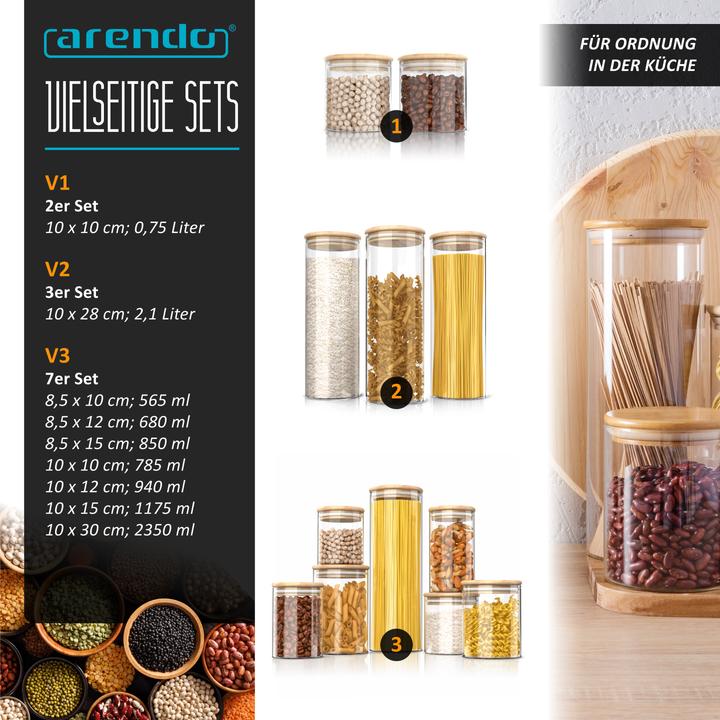 Actual product image Arendo 2x 0,75 L Vorratsgläser, Glasbehälter 2er Set, Borosilikatglas, Bambusdeckel, Vorratsdosen luftdicht (0.75 l)