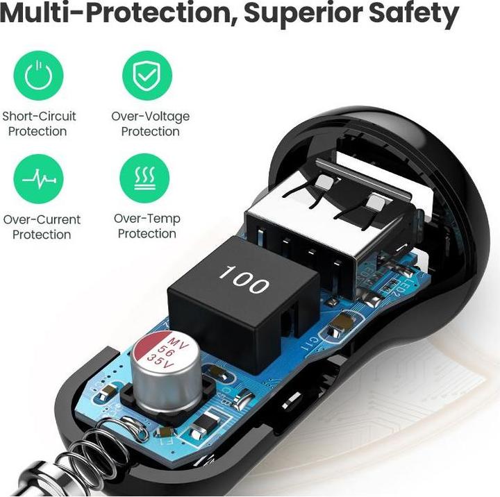 Actual product image Ugreen car charger ED018, 2x USB, 24W (black)