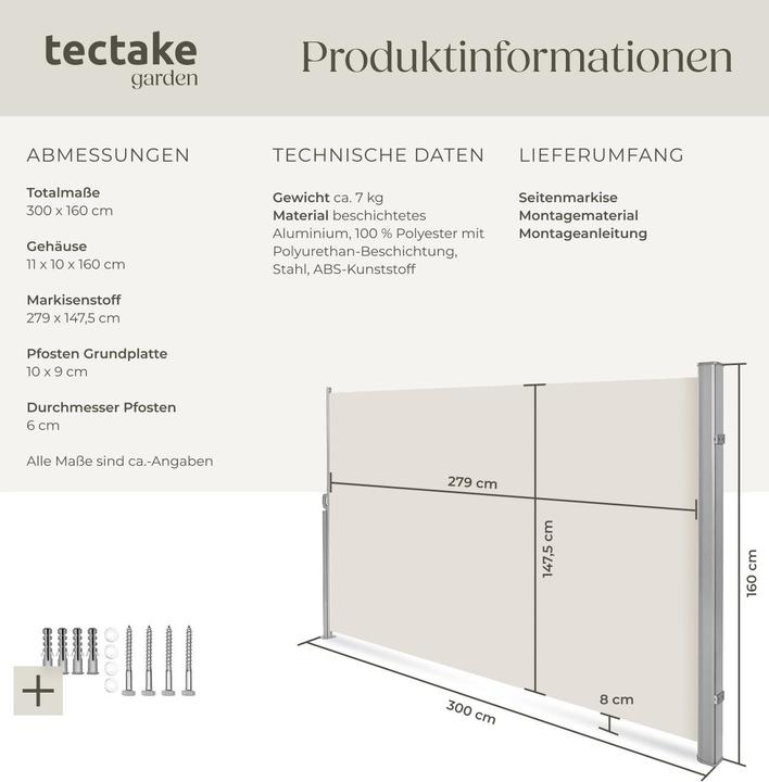 Image du produit tectake Store Latéral Rétractable (3 m)