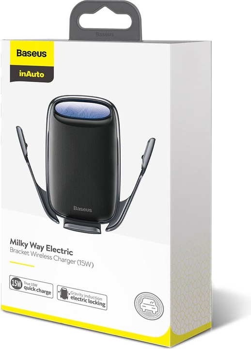 Actual product image Baseus Milky Way gravity car mount with Qi 15W induction charger black
