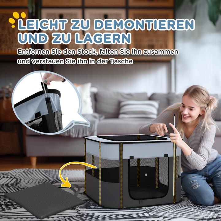 Image du produit PawHut Welpenauslauf Oxford-Stoff, Nylonnetz Grau