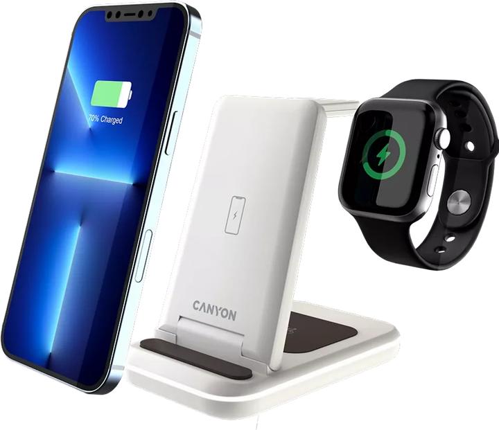 Image du produit Canyon WS-304, 3in1, station de recharge sans fil Qi pour 3 appareils en même temps, noir (15 W)