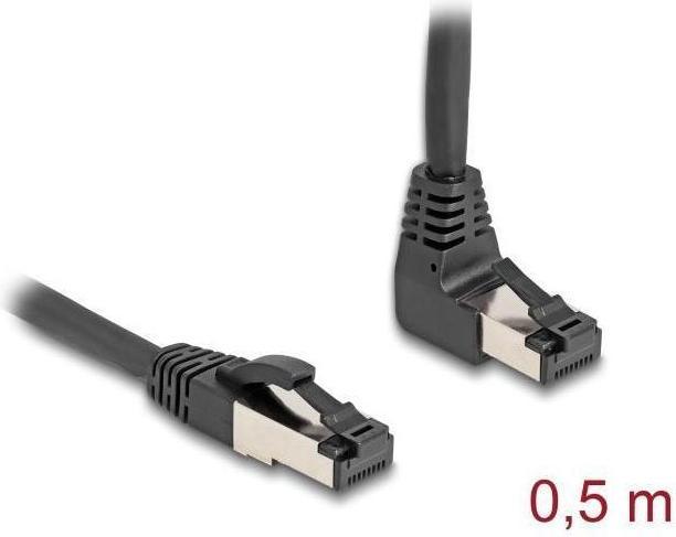 Produktbild Delock RJ45 Netzwerkkabel Cat.8.1 S/FTP 90° oben gewinkelt / gerade 0,5 m schwarz (S/FTP, CAT8.1, 0.50 m)