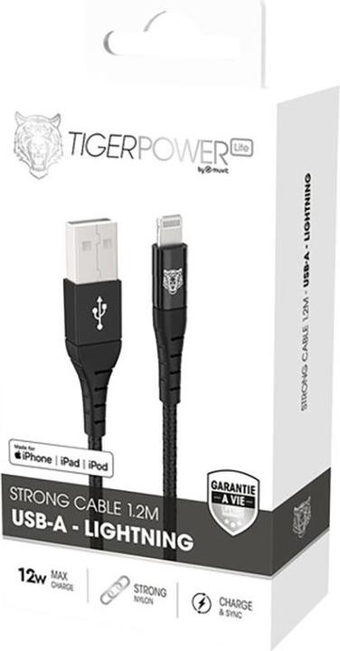 Produktbild Tiger Power Lite Cable Renforce USB-A Lightning 1,2m Noir (1.20 m, USB 3.0)