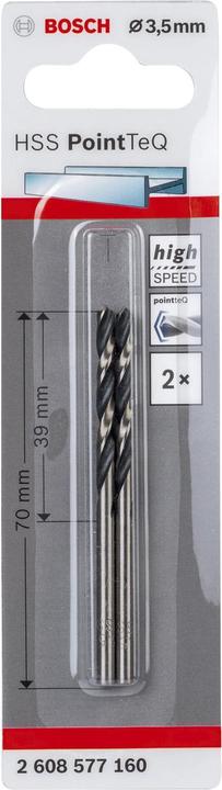 Actual product image Bosch Professional Zubehör Metal twist drill HSS PointTeQ. DIN 338. 3.5 mm. Pack of 2 (3.5 millimetres)
