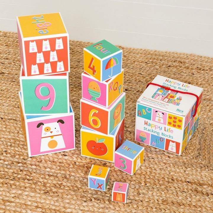 Actual product image Rex London 10 stacking blocks, Happy Life