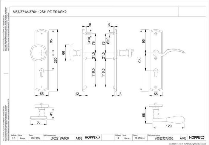 Actual product image Hoppe Protection set Meran M57/371A/370/112SH square dimension 8mm PZ-72 F73 burnished brass door (Door handle)