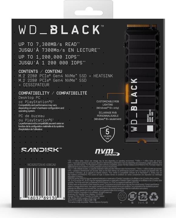 Produktbild WD Black SN850X mit Heatsink powered by SANDISK (2000 GB, M.2 2280)