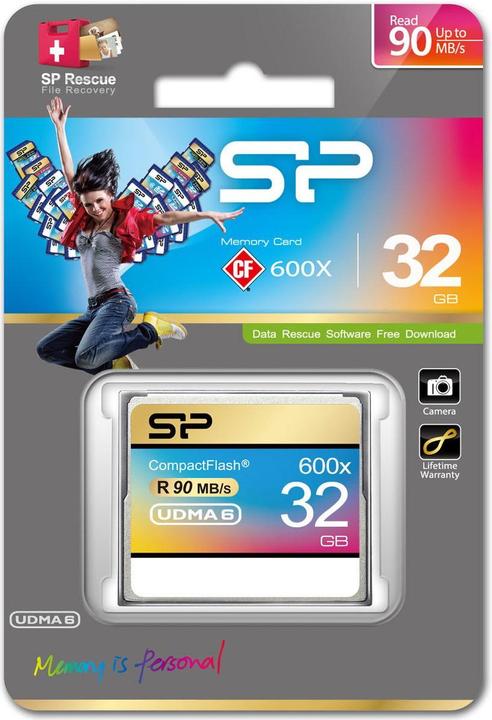 Actual product image Silicon Power 32GB 600x CF Read up to 90MB/s ATA interface PIO mode 6 MWDMA 4 UDMA 6 ECC function Re (32 GB, CF, U3, UHS-III)