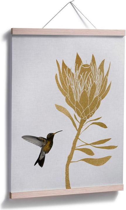 Actual product image Trenddeko Orara Studio - Hummingbird and Flower - golden flower (40 x 50 cm)