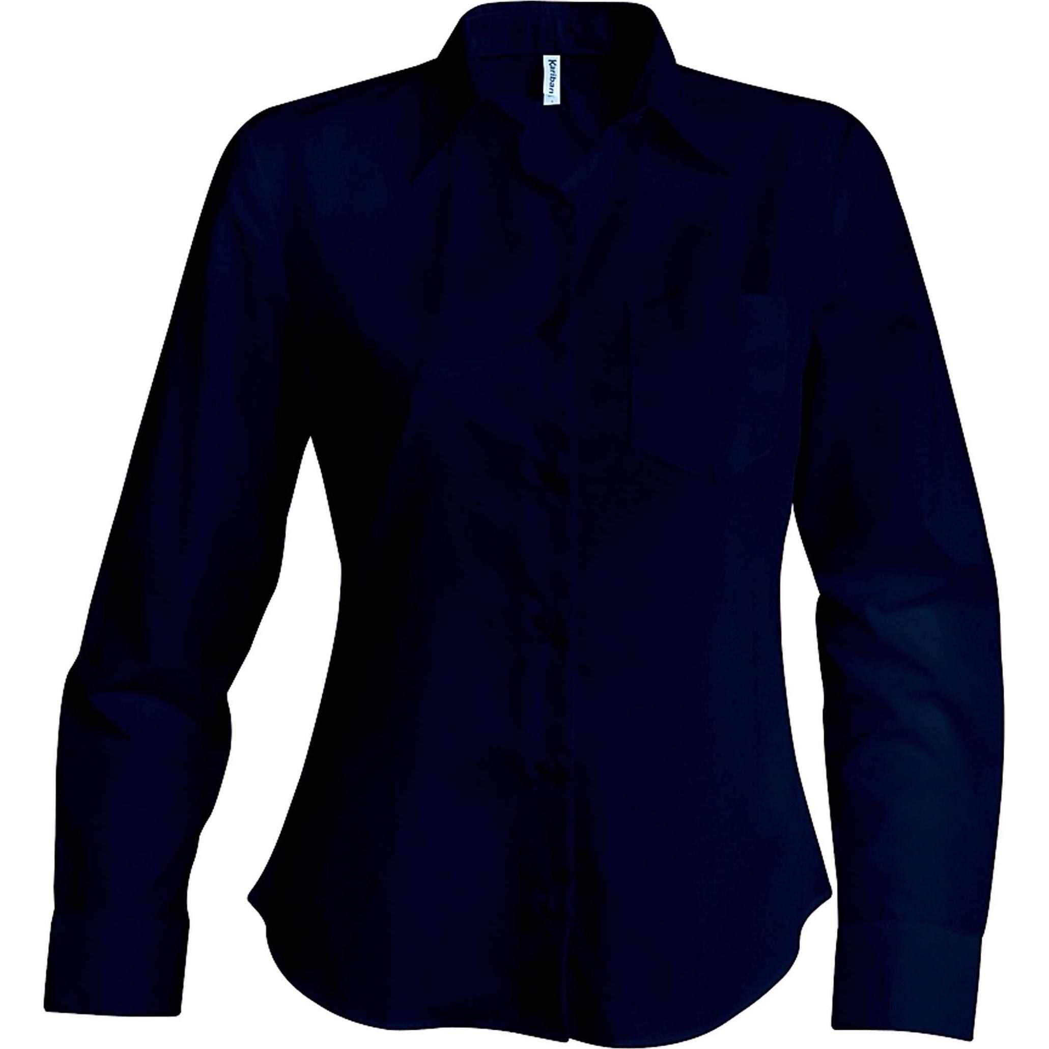 Kariban, Damen, Hemd, hemd mit blockärmel popeline, Schwarz, (XXL)