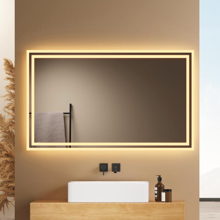 Actual product image Emke Bathroom Mirror With Lighting 100*60cm,Fog-Free, 3000K/6500K,Bouton Switch (100 x 60 cm)