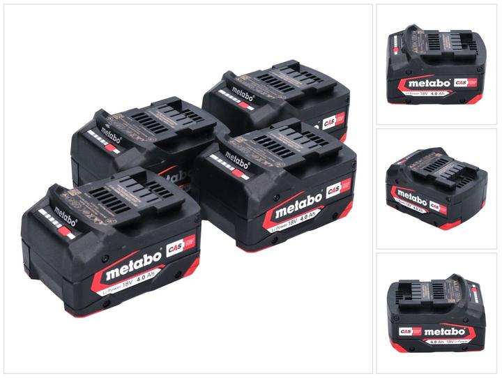 Produktbild Metabo Akku Set 4x Li-Power Akkupack 18 V 4,0 Ah CAS Li-Ion ( 4x 625027000 ) mit Ladestandsanzeige (18 V)