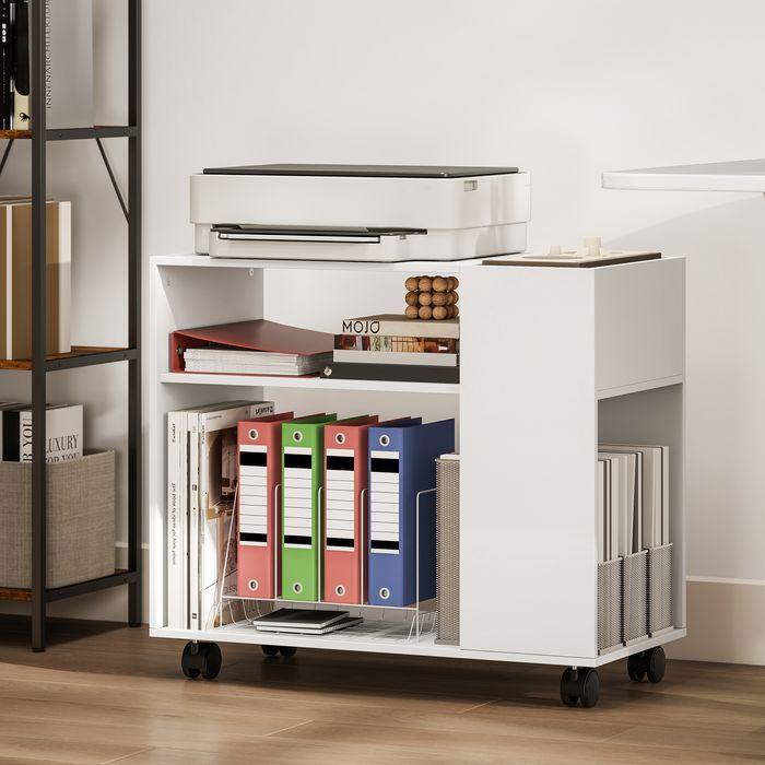 Actual product image Swisshandel24 Druckertisch, unterteiltes Fach, Ablageflächen, 70x34x60cm, Weiss (70 x 34 x 60 cm)