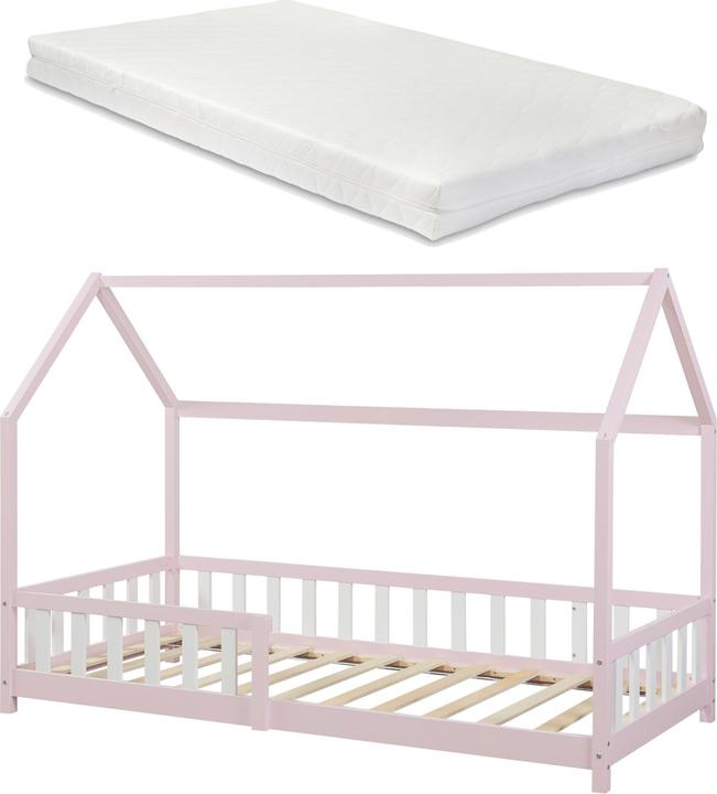 En.Casa Hausbett Hesel mit Matratze und Rausfallschutz 90x200cm Rosa