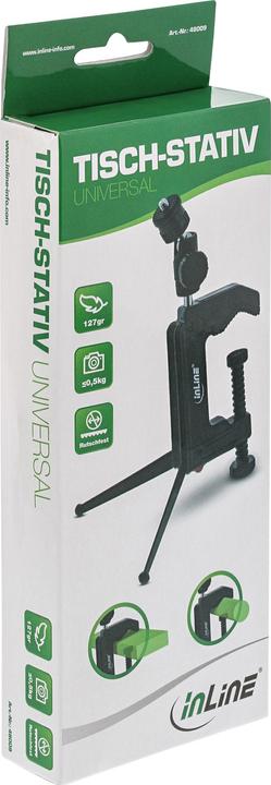 Produktbild InLine ® Tisch-Stativ 190mm mit Schraubzwinge, schwarz mit Kugelkopf (Metall, Kunststoff)