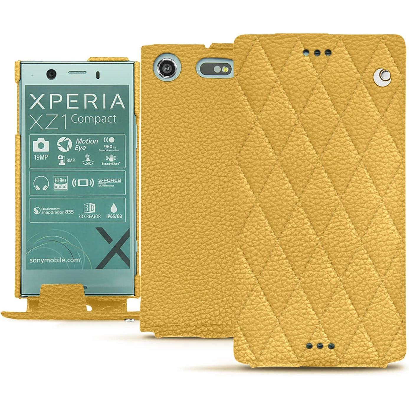 Noreve Lederschutzhülle vertikal (Sony Xperia XZ1 Compact), Smartphone Hülle, Orange
