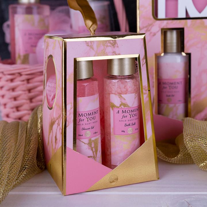 Produktbild Accentra Badeset A MOMENT FOR YOU in Geschenkbox, inkl. 50ml Duschgel, 60g Badesalz, 15g Netzschwamm, Duft: G (Haarpflege set)