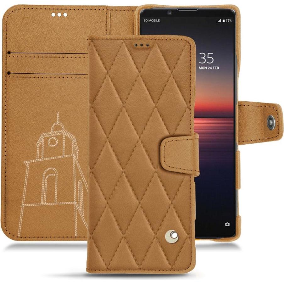 Noreve Lederschutzhülle Wallet (Sony Xperia 1 II), Smartphone Hülle, Braun