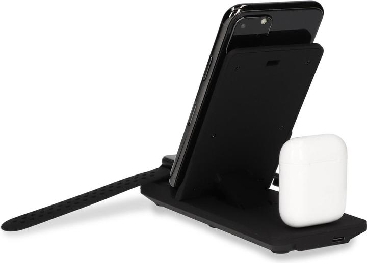 Actual product image KSIX WIRELESS CHARGER 3IN1 SMARTPHONE, AIRPODS APPLE WATCH (SERIES 1-7) BLACK+ QC3.0 CHARG. (10 W)