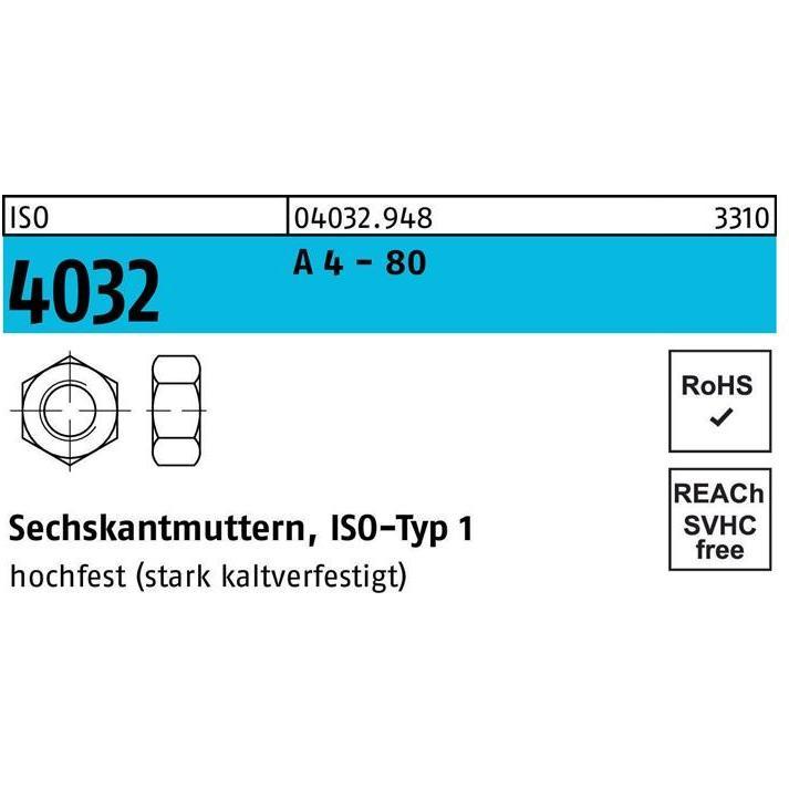 Bufab, Muttern + Unterlegscheiben, Sechskantmutter ISO 4032 M 8 A 4 - 80 (M8)