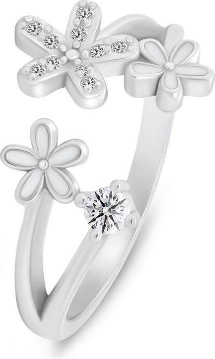 Image du produit Brilio Argent - Charmante bague ouverte Fleurs avec zircons RI125W - Circuit : 60 mm (60)