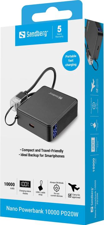 Image du produit Sandberg Nano Powerbank 10000 PD20W (10000 mAh, 20 W, 37 Wh)
