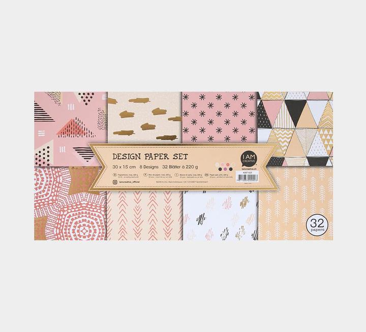 Immagine prodotto I Am Creative Blocco di carta rosa, carta fantasia con diversi motivi con lamina d'oro e stampa glitterata (220 g/m², 1 x)