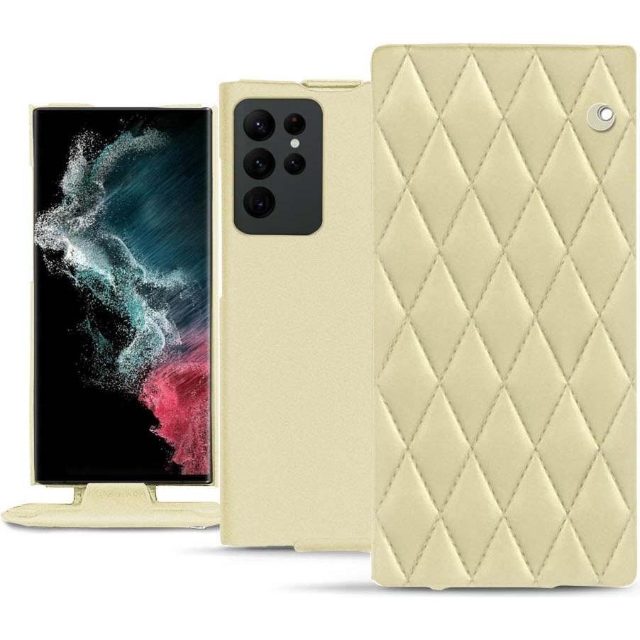 Noreve Lederschutzhülle vertikal (Samsung Galaxy S22 Ultra), Smartphone Hülle, Beige